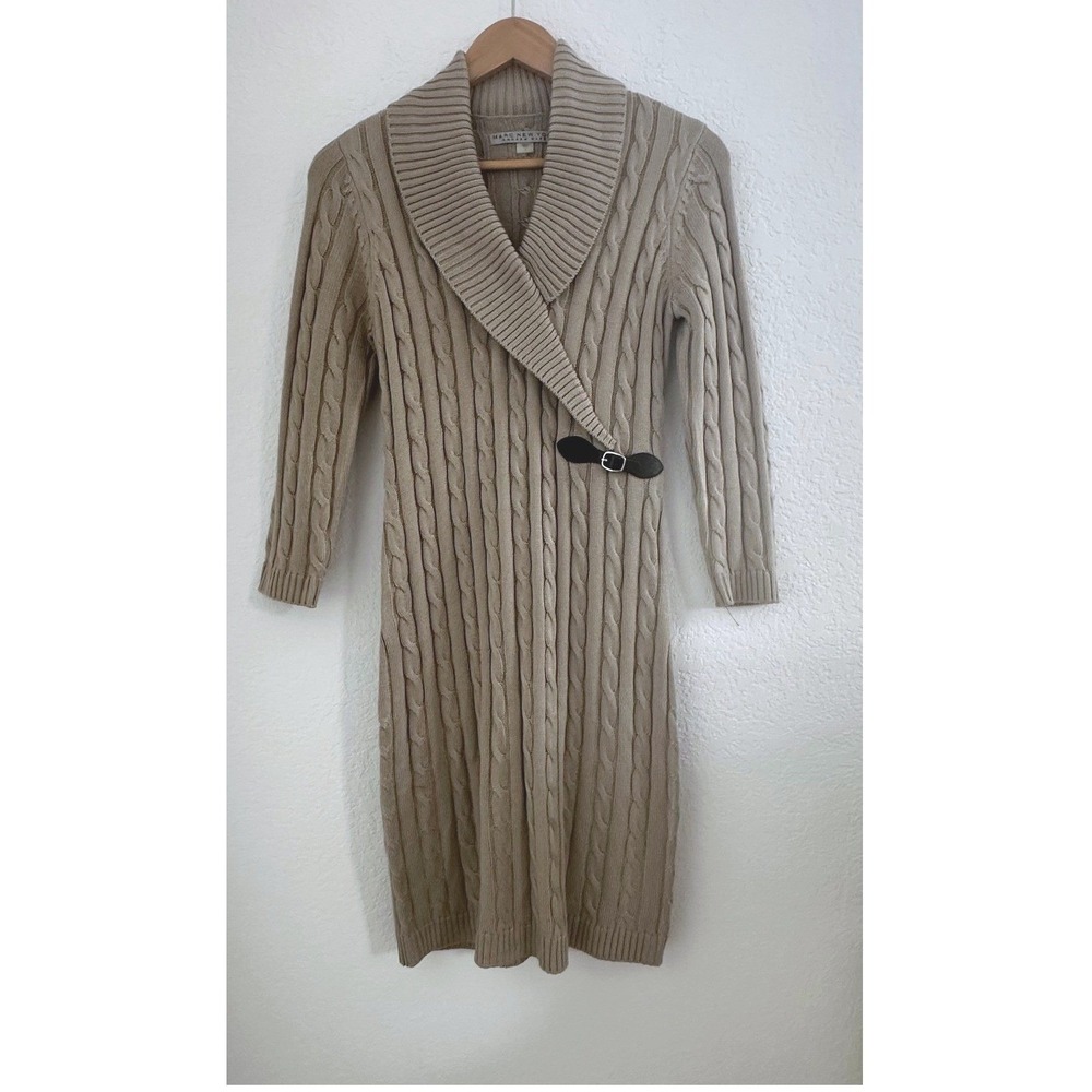 Marc New York Fisherman Cable Knit Shawl Collar Sweater Dress‎ Womens S Pewter